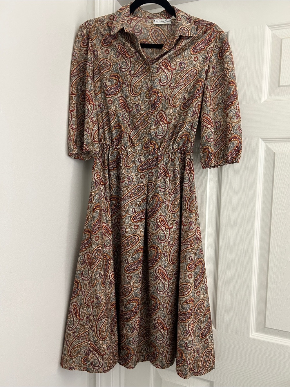 Vintage Paisley Collared Midi Dress
